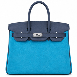 Vibrant Ocean Blue Textured Medium Structured Trapezoid Hand Suede Tote With Deep Navy Trim And Sleek Silvery Twist Lock Hardware Accents